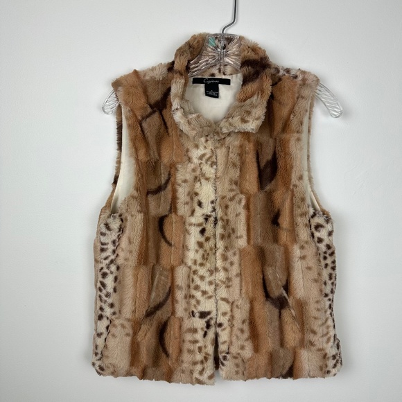 Cejon Jackets & Blazers - Cejon Faux Fur Mixed Animal Print Satin Lined Vest with Pockets Size S